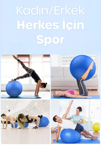 65 cm Pilates Topu ve Pompa Seti | 155-170 cm Boy İçin Uygun Dayanıklı Anti-Slip Mavi - Resim 4