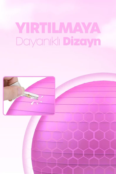 65 cm Pilates Topu ve Pompa Seti | 155-170 cm Boy İçin Uygun Dayanıklı Anti-Slip Pembe - Resim 2