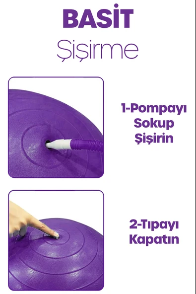 65 cm Pilates Topu ve Pompa Seti | 155-170 cm Boy İçin Uygun Dayanıklı Anti-Slip Mor - Resim 7