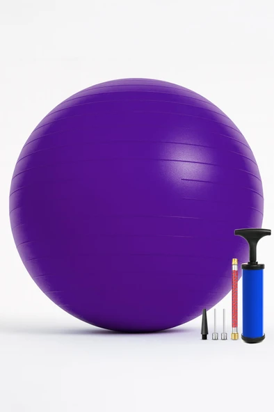 65 cm Pilates Topu ve Pompa Seti | 155-170 cm Boy İçin Uygun Dayanıklı Anti-Slip Mor - Resim 8