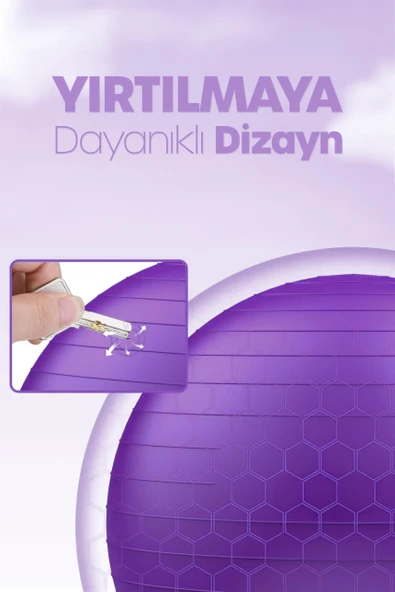65 cm Pilates Topu ve Pompa Seti | 155-170 cm Boy İçin Uygun Dayanıklı Anti-Slip Mor - Resim 2