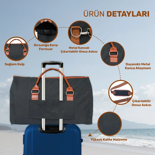 2’si 1 Arada Omuz Seyahat Çantası ve Elbise Çantası Katlanabilir, Ayakkabı Çantası, Çok Amaçlı Çanta - 4