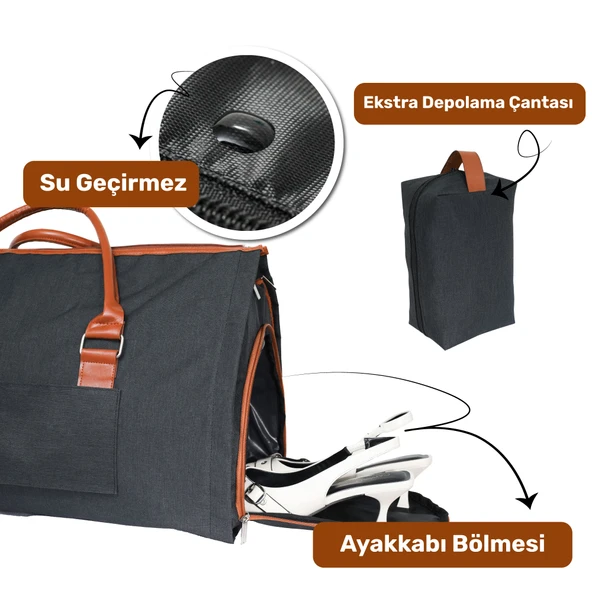 2’si 1 Arada Omuz Seyahat Çantası ve Elbise Çantası Katlanabilir, Ayakkabı Çantası, Çok Amaçlı Çanta - 2