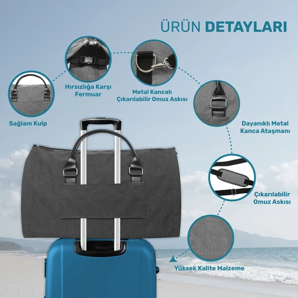 2’si 1 Arada Omuz Seyahat Çantası ve Elbise Çantası Katlanabilir, Ayakkabı Çantası, Çok Amaçlı Çanta - 12