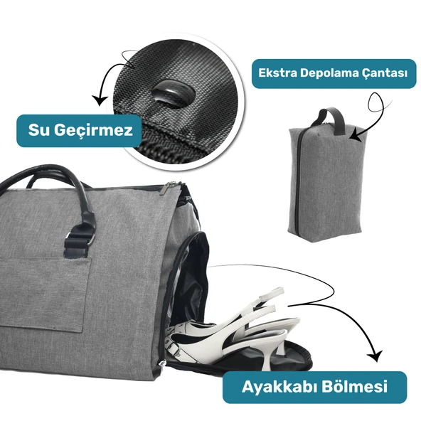 2’si 1 Arada Omuz Seyahat Çantası ve Elbise Çantası Katlanabilir, Ayakkabı Çantası, Çok Amaçlı Çanta - 10