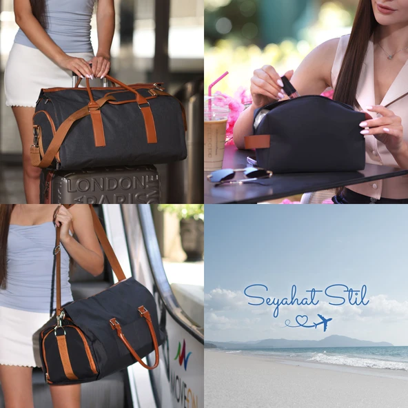 2’si 1 Arada Omuz Seyahat Çantası ve Elbise Çantası Katlanabilir, Ayakkabı Çantası, Çok Amaçlı Çanta - 8