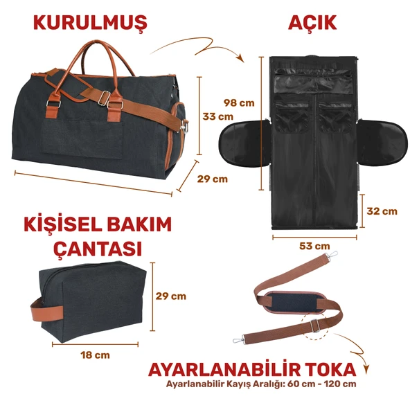 2’si 1 Arada Omuz Seyahat Çantası ve Elbise Çantası Katlanabilir, Ayakkabı Çantası, Çok Amaçlı Çanta - 5