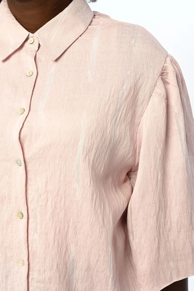 Kısa Kol Pudra Renk Gömlek - 5