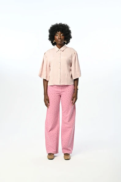 Kısa Kol Pudra Renk Gömlek - 7