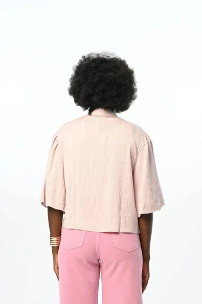 Kısa Kol Pudra Renk Gömlek - 10