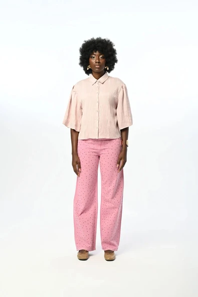 Kısa Kol Pudra Renk Gömlek - 8