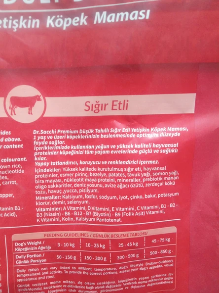 DR.SACCHİ Düşük Tahıllı Yetişkin Köpek Kuru Mama Sığır Etli 2 kg - 3