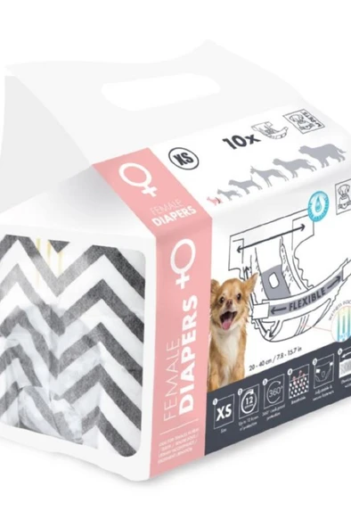 M-PETS DIAPERS DİŞİ KÖPEKLER İÇİN KÜLOT (XS) 10LU