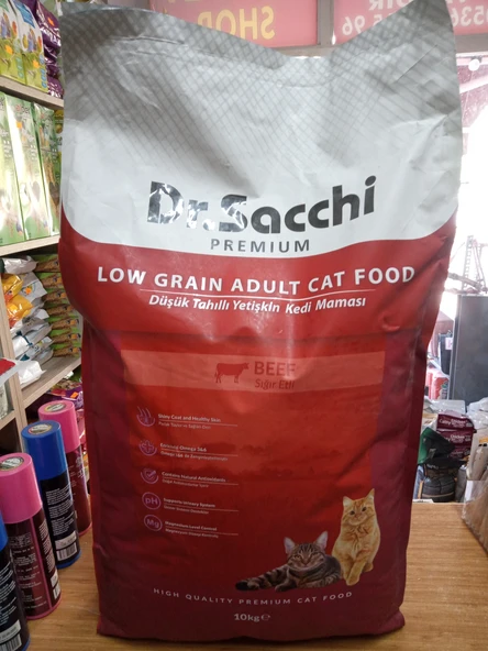 DR.SACCHİ Düşük Tahıllı Yetişkin Kuru Kedi Mama Sığır Etli 10 kg+2 ADET KEDİ ÖDÜL KREMA+1 ADET 100 GRAM MALT - 1