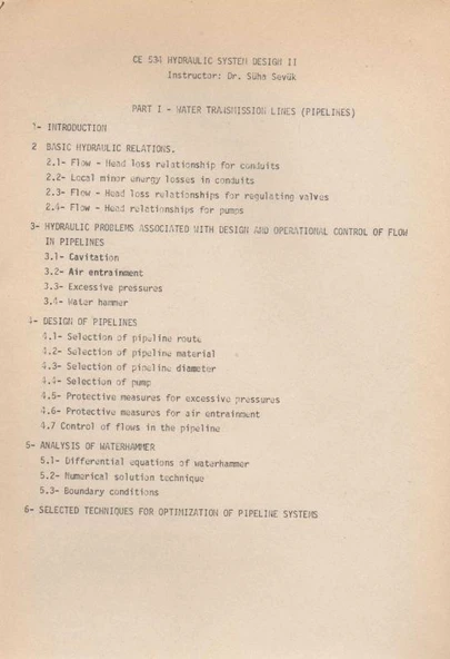 Su İletimi ve Boru Hatları ile İlgili Proje - Project Design - Procedure & Charts / Proje Tasarımı - Prosedür ve Tablolar