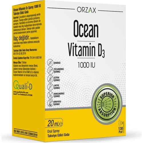 Ocean Vitamin D3 1000 IU Oral Sprey 20 ml - Resim 2