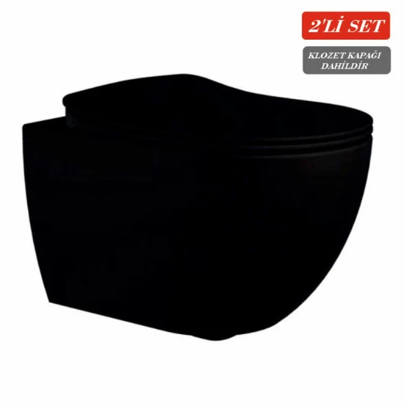 Creavit Free Rim-Off Kanalsız Asma Klozet (FE322.SM) Mat Siyah + Duck Yavaş Kapanan Kapak Mat Siyah 2'li Set ürün görseli 1
