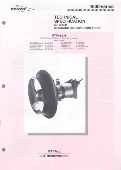 FLYGT 4600-Series 4630,4640,4650,4660,4670,4680 Technical Specification for Mixer Standard and Explosion Proof - Kuşe Kağıda, Resimli, İlk Baskısı ürün görseli 1