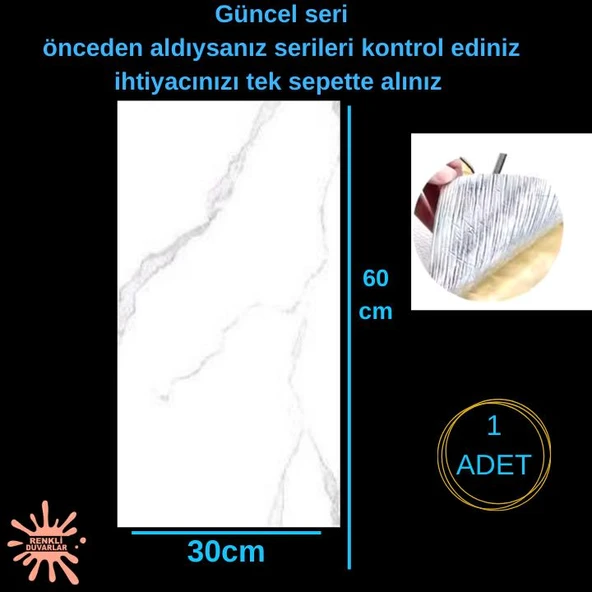 TX-001 60x30cm Shiny Mermer Desenli  Yapışkanlı Karavan Prefabrik Banyo Duvar Kaplama Paneli - 2