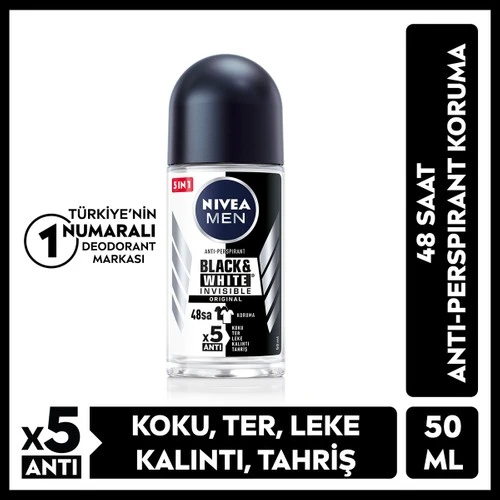 Nivea Black  White Invisible Roll-On For Men Original 50 Ml ürün görseli