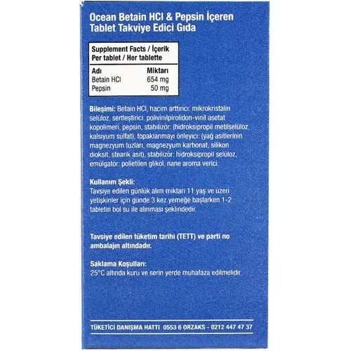 Ocean Betaın Hcl+Pepsın 120 Tablet - Resim 3