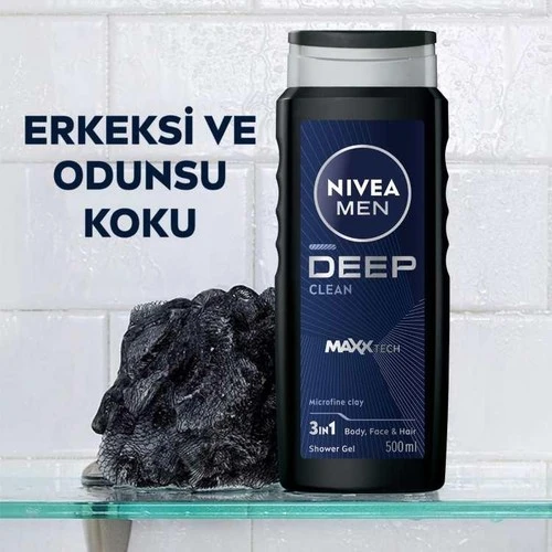 Nivea Men Deep Dimension 3 ü 1 Arada Vücut Saç ve Yüz İçin Pratik Kullanım Erkek Duş Jeli 500 ml - Resim 2