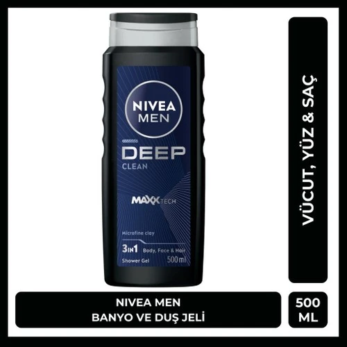 Nivea Men Deep Dimension 3 ü 1 Arada Vücut Saç ve Yüz İçin Pratik Kullanım Erkek Duş Jeli 500 ml ürün görseli