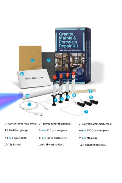 NNREPAIR Mermer, Granit, Fayans, Porselen, Quartz, Seramik, Akrilik gibi yüzeyler için Tamir Kiti - Resim 7