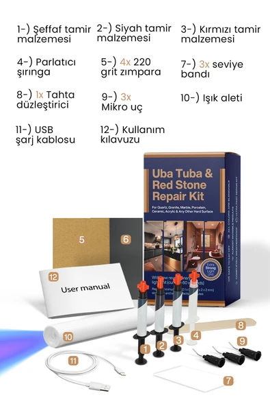 NNREPAIR Mermer, Granit, Mermerit, Fiberglas, Kuvars, Porselen, Akrilik, Seramik gibi Yüzeyler için Tamir - Resim 8