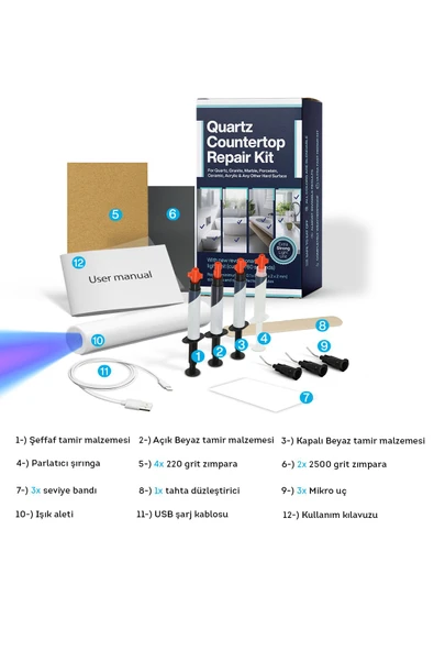 NNREPAIR Seramik, Akrilik, Vitrifiye, Porselen, Granit, Fayans, Mermer Ve Yüzey Tamir Kiti - Resim 8
