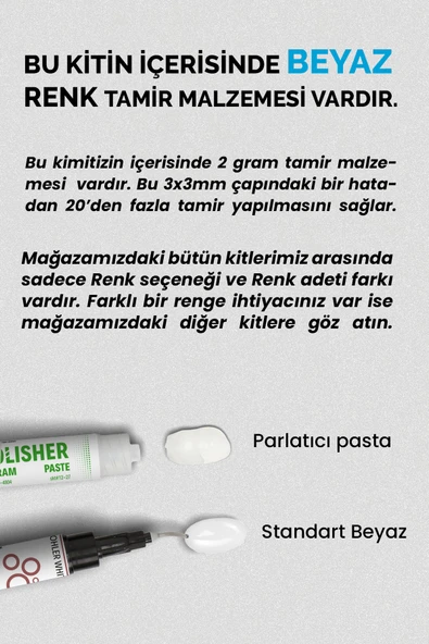 NNREPAIR Tek Renk Beyaz - Seramik, Akrilik, Vitrifiye, Porselen, Granit, Fayans, Mermer Yüzey Tamir Kiti - Resim 6