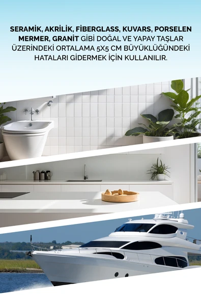 NNREPAIR Beyaz Renk - Seramik, Akrilik, Vitrifiye, Porselen, Granit, Fayans, Mermer Için Yüzey Tamir Kiti - Resim 3