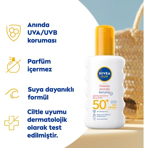 Nivea Sun Hassas Anında Koruma Güneş Koruyucu Sprey SPF50 200 ml - Resim 2