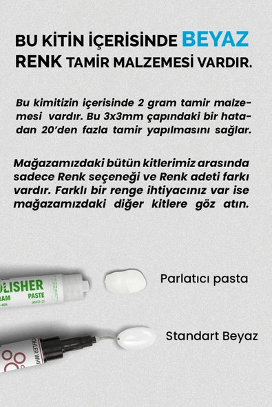 NNREPAIR Beyaz Renk - Seramik, Akrilik, Vitrifiye, Porselen, Granit, Fayans, Mermer Için Yüzey Tamir Kiti - Resim 5