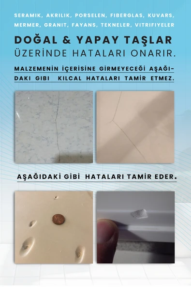 NNREPAIR Beyaz Renk - Seramik, Akrilik, Vitrifiye, Porselen, Granit, Fayans, Mermer Için Yüzey Tamir Kiti - Resim 6