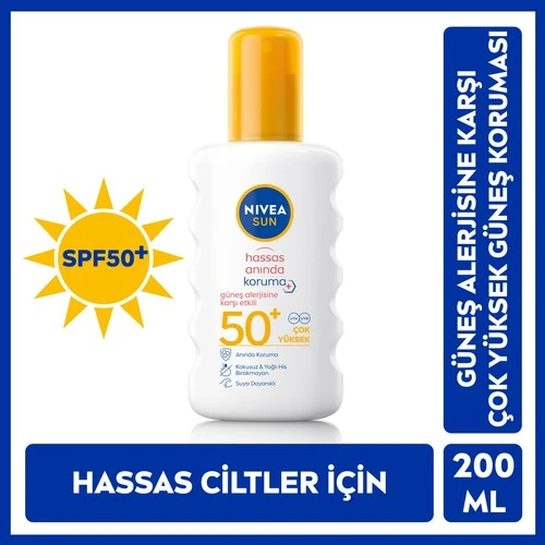 Nivea Sun Hassas Anında Koruma Güneş Koruyucu Sprey SPF50 200 ml ürün görseli