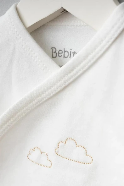 Bebitof %100 Pamuk Bulutlu Araba Desenli 5 Parça Yenidoğan Hastane Çıkışı Zıbın Seti BBTF.PMB.20109 - 3