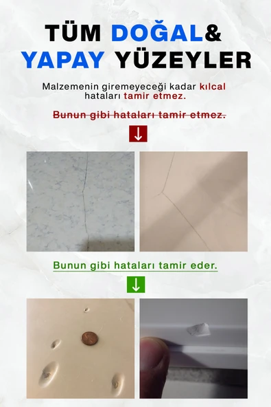 NNREPAIR Tek Renk Beyaz - Seramik, Akrilik, Vitrifiye, Porselen, Granit, Fayans, Mermer Yüzey Tamir Kiti - Resim 5