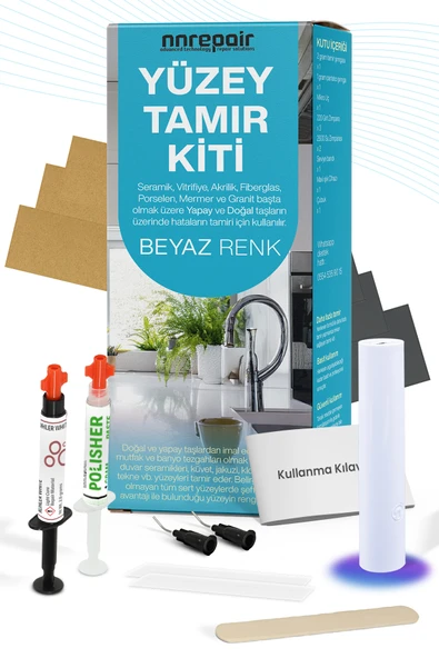 NNREPAIR Beyaz Renk - Seramik, Akrilik, Vitrifiye, Porselen, Granit, Fayans, Mermer Için Yüzey Tamir Kiti ürün görseli 1