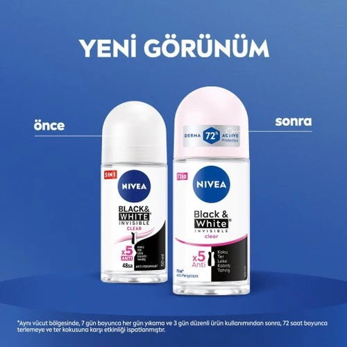Nivea Invisible For Black  White Roll-On Clear 50 ml - Resim 4