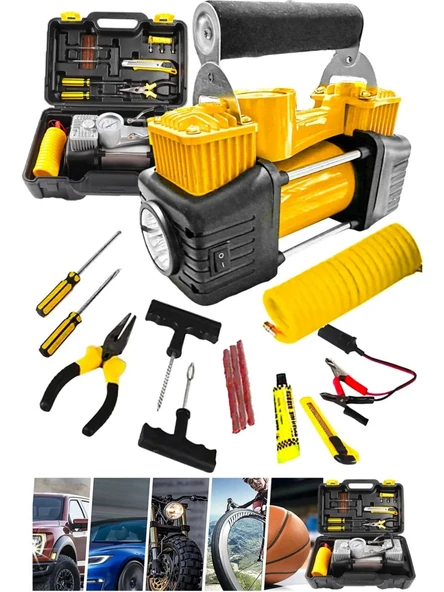 Full Setli Özel Çantalı Özel Seri Işıklı Göstergeli Hava Kompresörü Lastik Şişirme 12V Full 150 Psı - 1