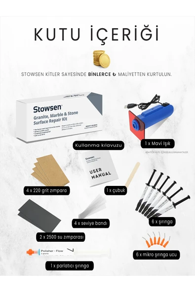 Stowsen Granit Mermer ve Taş Yüzey Tamir Takımı - Resim 4