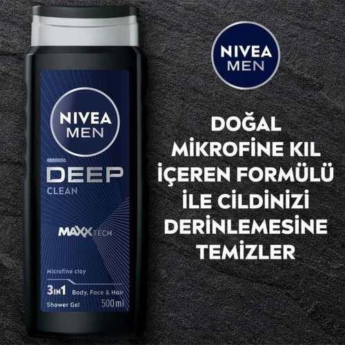 Nivea Men Deep Dimension 3 ü 1 Arada Vücut Saç ve Yüz İçin Pratik Kullanım Erkek Duş Jeli 500 ml - Resim 3
