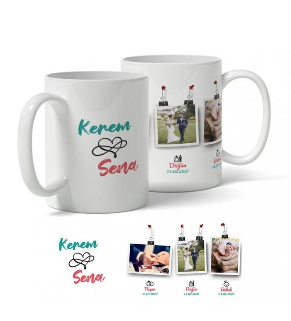 Nişan, Düğün, Bebek Temalı İsme Özel Kupa - Resim 5