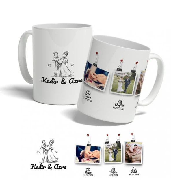 Nişan, Düğün, Bebek Temalı İsme Özel Fotoğraf Baskılı Kupa Bardak ürün görseli