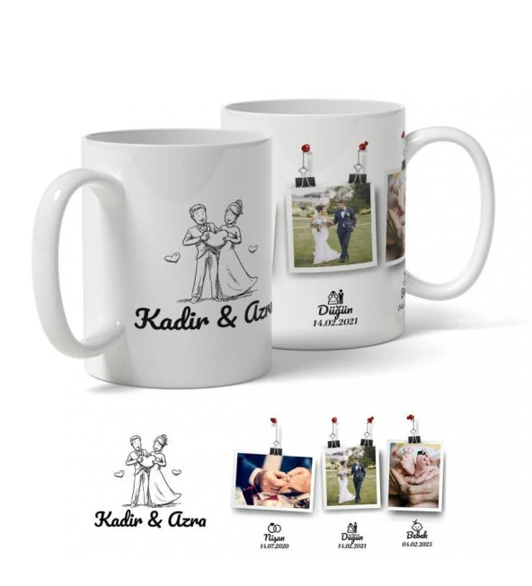 Nişan, Düğün, Bebek Temalı İsme Özel Fotoğraf Baskılı Kupa Bardak - Resim 4