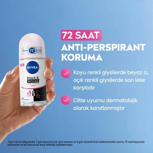 Nivea Invisible For Black  White Roll-On Clear 50 ml - Resim 2