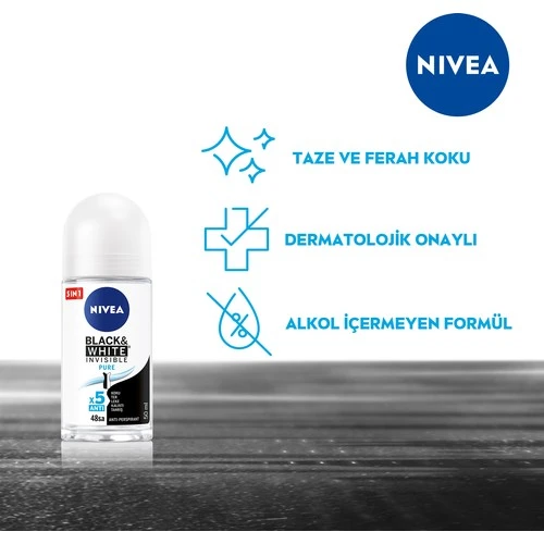 Nivea Invisible For Black  White Roll-On Pure 50 ml - Resim 4