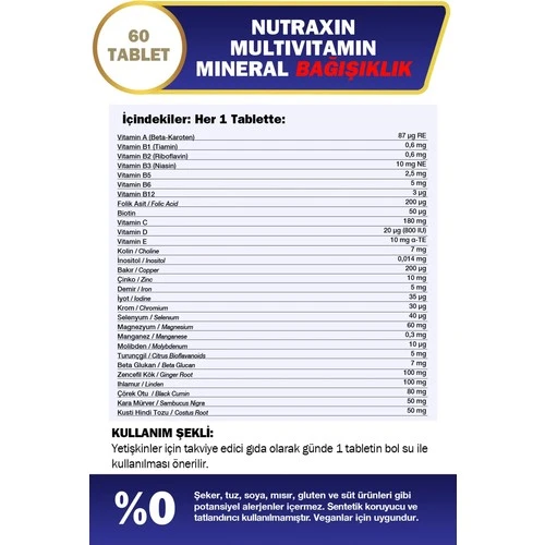Nutraxin Multivitamin Mineral Immune 60 Tablet - Resim 2