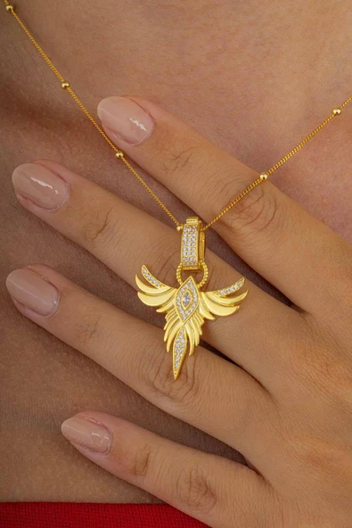 Gümüş PazarımAltın Kaplama Tek Taş Anka Gümüş Kolye ürün görseli 1